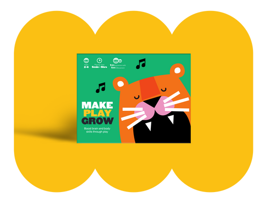 Image of the Make Play Grow box front cover on a yellow background 